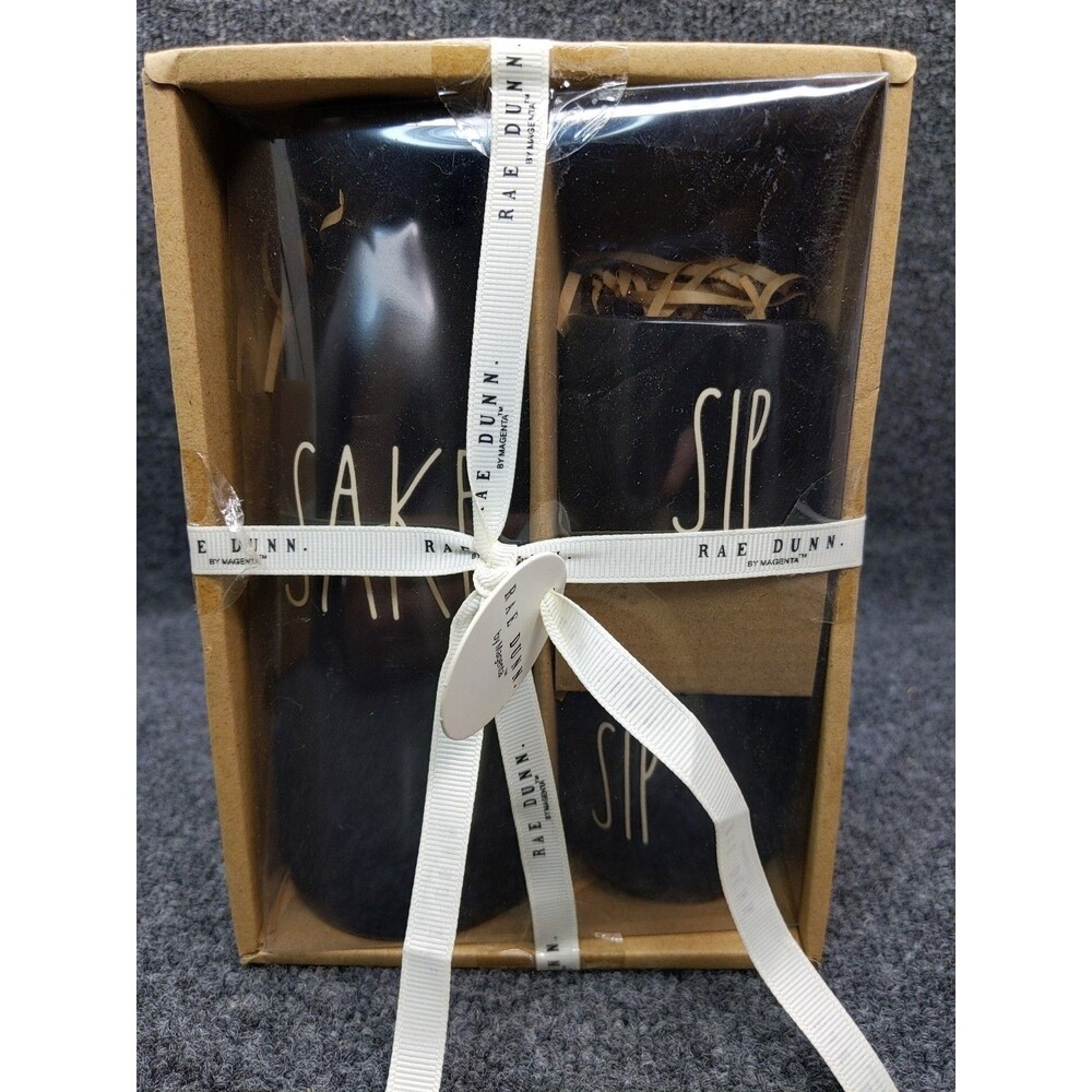 Rae Dunn Artisan Collection by Magenta Sake Set - Pitcher & 2 Cups - Black - NEW